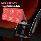 Heimtrainer-Konsole mit LCD-Display zur Anzeige verschiedener Trainingsdaten auf dunklem Hintergrund