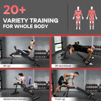 Szene in einem Fitnessstudio mit trainierenden Personen und Text über abwechslungsreiches Ganzkörpertraining.