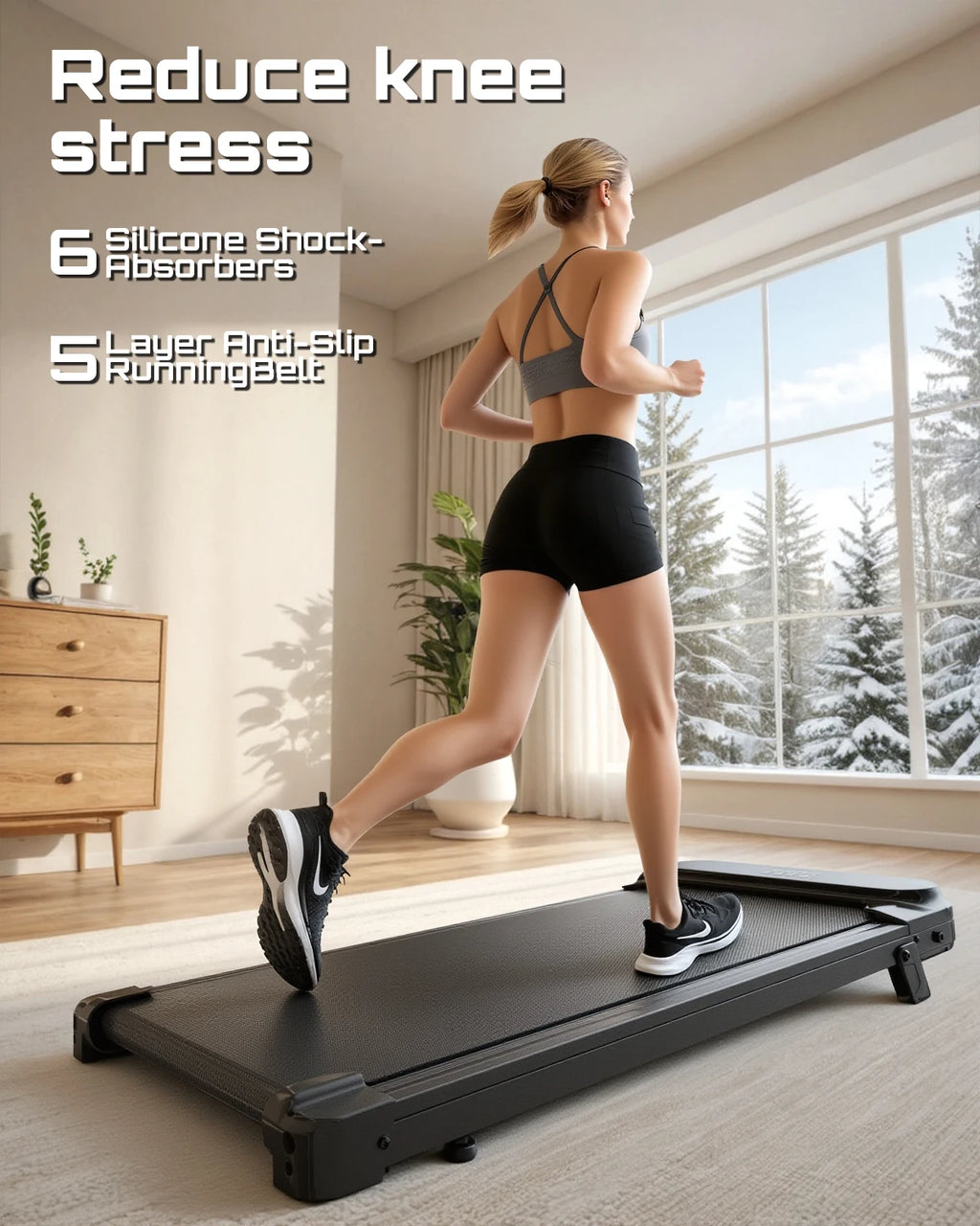 Woman running on a fitvect c1 treadmill 