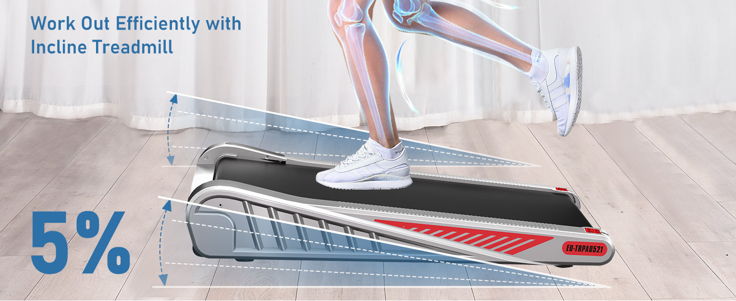 Steigungslaufband mit einer Person, die es benutzt; die Beinknochen sind auf einer transparenten Folie zu sehen.