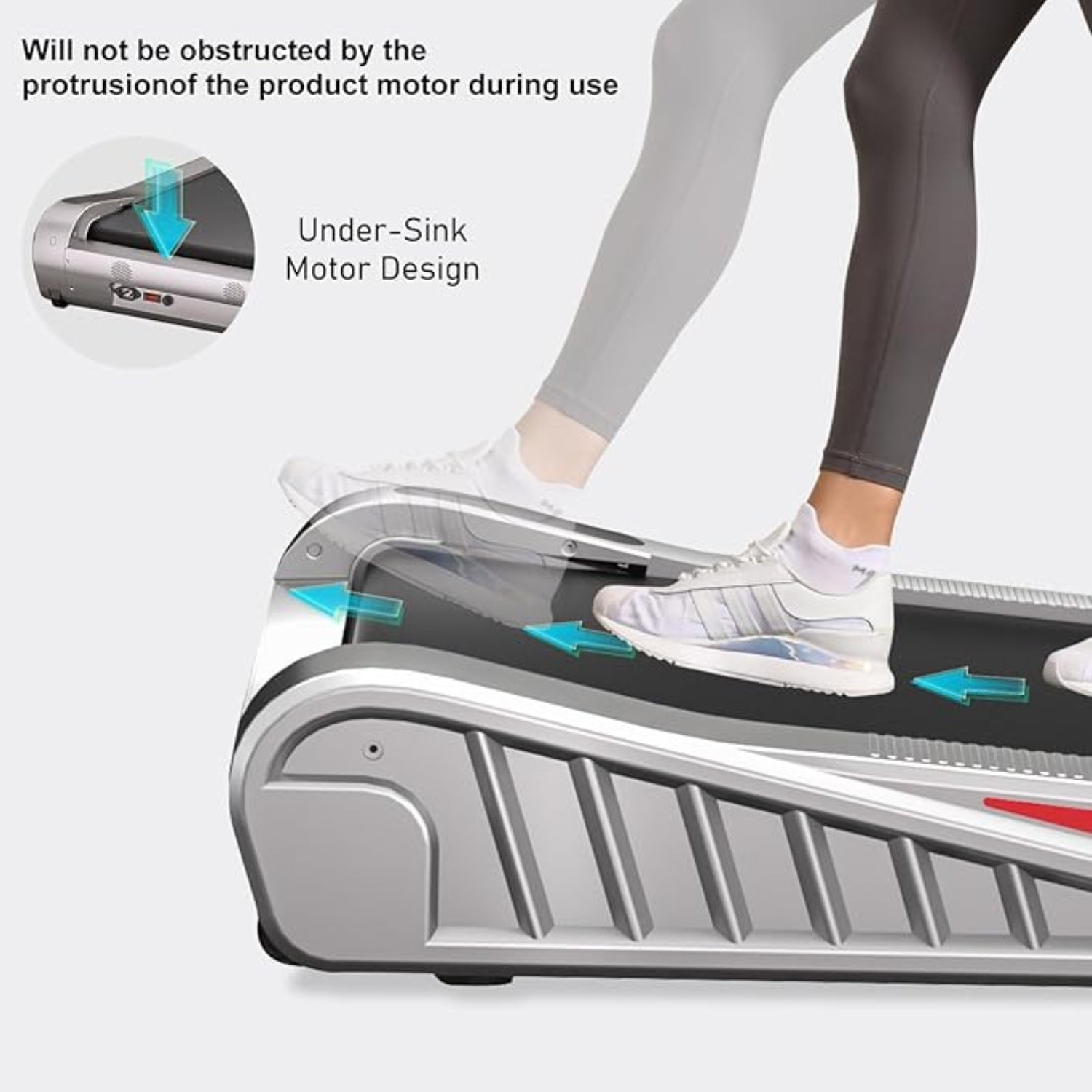 Eine Person benutzt ein tragbares Stepper-Gerät mit Texthervorhebung und Unterbaumotor.