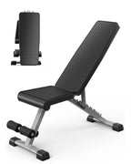 Black adjustable weight bench on a white background