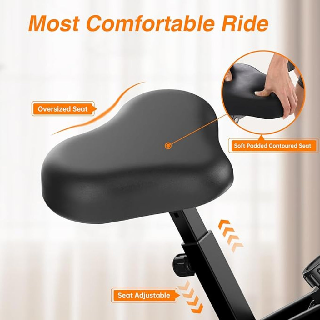 Fahrradsattel mit übergroßem und weich gepolstertem Design, gekennzeichnet mit „Most Comfortable Ride“.